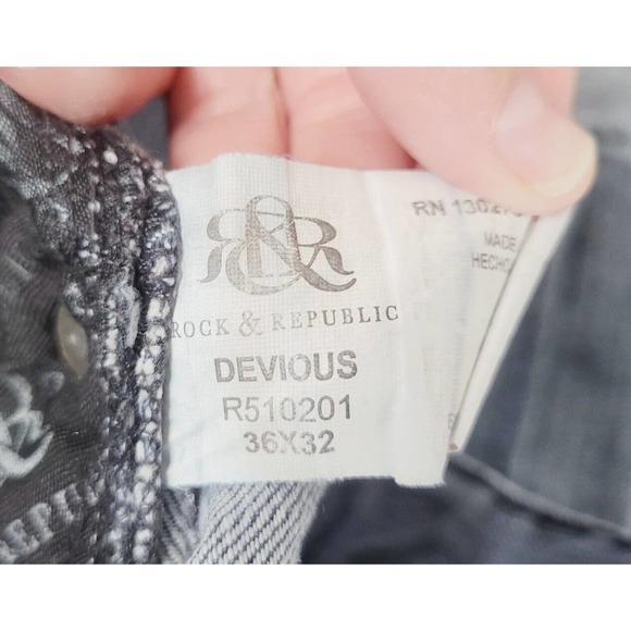 Rock & Republic Devious Straight Leg Jeans Mens Size 36x32 Dark Wash Denim - Picture 9 of 9